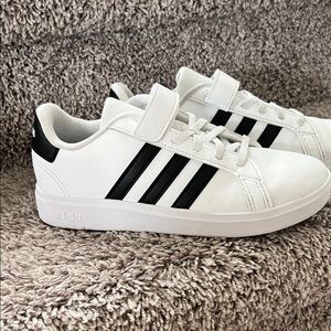 Adidas Kids White and Black Striped Sneakers